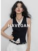Chaleco de Punto Falso de Dos Piezas para Mujer Verano 2025 Nuevo Ajustado Sin Mangas Delgado Elegante Estilo Coreano Cuello en V Top para Oficina