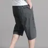 Calça Cropped 100% Algodão para Homens de Meia-Idade, Shorts 100% Algodão para o Pai, Calça Casual de Verão Fina e Solta, Tamanho Grande, Comprimento Médio