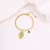 Pulseira de Olho Grego Dourada Estilo Retrô Que Não Desbota, Fashion e Elegante, Pulseira de Aço Titânio para Mão com Olho de Diabo Dupla Camada