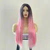 Peluca de comercio exterior transfronterizo de Europa y Estados Unidos para mujer, peluca de fibra química de dos colores con polvo negro largo y liso, fabricantes de pelucas para la cabeza en stock