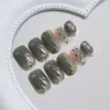Folhas Verdes em Camadas Borradas, Atmosfera Fresca, Adesivos para Unhas Postiças, Unhas Removíveis Vestíveis, 24 Peças