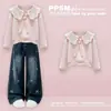 Conjunto de Dos Piezas para Niñas 2026 Primavera/Otoño Nuevo Dulce y Lindo Sudadera con Cuello de Muñeca y Pantalones de Mezclilla Casual a la Moda