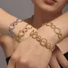 Pulsera Abierta de Empalme con Anillo Roscado Rice Duoduo Acero Inoxidable Chapado en Oro de 18K Estilo Europeo y Americano Simple y de Moda