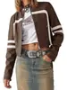 Chaqueta de Motocicleta Amazon 2025 para Mujer Chaqueta Corta de Cuero para Primavera y Otoño Chaqueta de Cuero PU a Juego Diseño de Color Contrastante