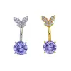 Anel de umbigo em formato de borboleta com zircônia colorida transfronteiriço, piercing de umbigo, joia para perfuração corporal, fábrica de origem, atacado online