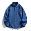 Camisa de Mezclilla para Hombre Manga Larga Holgada Casual Estilo Retro Japonés Ropa para Hombre Azul Color Sólido Top Estilo Ropa de Trabajo