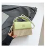 Popular de Este Año Bolso de Mano Tejido de Ratán Colorido de Empalme Bolso de Hombro Cruzado Retro con Tapa abatible