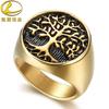Anel vintage popular transfronteiriço europeu e americano AliExpress joia anel masculino árvore da vida banhado a ouro aço inoxidável