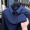 Camisa polo com bolso real para homens de meia-idade e idosos, nova coleção outono 2026, listrada, gola dobrável, camiseta confortável de manga comprida para homens
