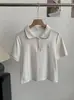 Camiseta Feminina Omalai Gola Boneca Color Block Borda Ondulada Manga Curta Slim Fit Estilo Coreano Tendência Primavera Verão 6583