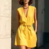 Vestido de verão elegante europeu e americano transfronteiriço Amazon 2026 novo, sem mangas, decote V, acinturado, para mulheres