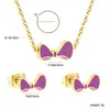 Juego de Joyería Europeo y Americano Pendientes de Acero Inoxidable Collar para Mujer Temperamento Elegante Francés Collar de Mariposa Juego de Joyería al por Mayor
