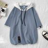Suéter con capucha de manga corta para hombre, camiseta holgada de marca japonesa de verano, de media manga