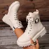 Botas Martin de Moda para Comercio Exterior 2026 Otoño/Invierno Nuevas Estilo Británico Talla Grande Suela de Plataforma Aumento de Altura Hebilla Botines Forrados