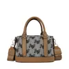 Bolsa feminina transfronteiriça com design estampado, bolsa Boston vintage tipo travesseiro, pequena bolsa de mão com alça de ombro larga, versátil para o dia a dia, bolsa de ombro e transversal