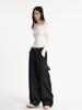 Ropa de Mujer de Seda Naranja # Jeans Originales de Mezclilla Negra Sickle Corte Limpio Tendencia de Nicho Sueltos Casual Versátiles Pantalones