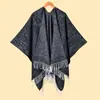 Novo Estilo Comércio Exterior Feminino Cor Sólida Franja Espessado Quente Fenda Grande Xale, Simples e Versátil, Roupa Exterior Elegante e Quente