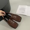 Em Estoque Sapatos Pretos de Couro com Salto Grosso, Estilo Britânico, Bico Quadrado para Mulheres, Loafers Casuais Versáteis Novos, de Solado Macio, Respiráveis