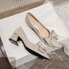 Sapatos de Salto Grosso, Sapatos de Salto Alto Tamanho Grande, Sapatos Pontudos Confortáveis de Salto Médio Estilo Fada, Nova Moda Verão e Outono 2025 Estilo Francês