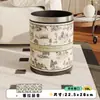 Cubo de basura redondo de cuero francés para el hogar, lujo ligero, alta gama, tamaño grande, sala de estar, cocina, retro, papelera de alto valor