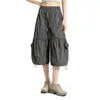 Directo del fabricante: Pantalones cortos de trabajo estilo americano con cordón y correa, diseño plisado, corte cropped para hombres y mujeres, con bolsillos grandes y piernas anchas, shorts de verano