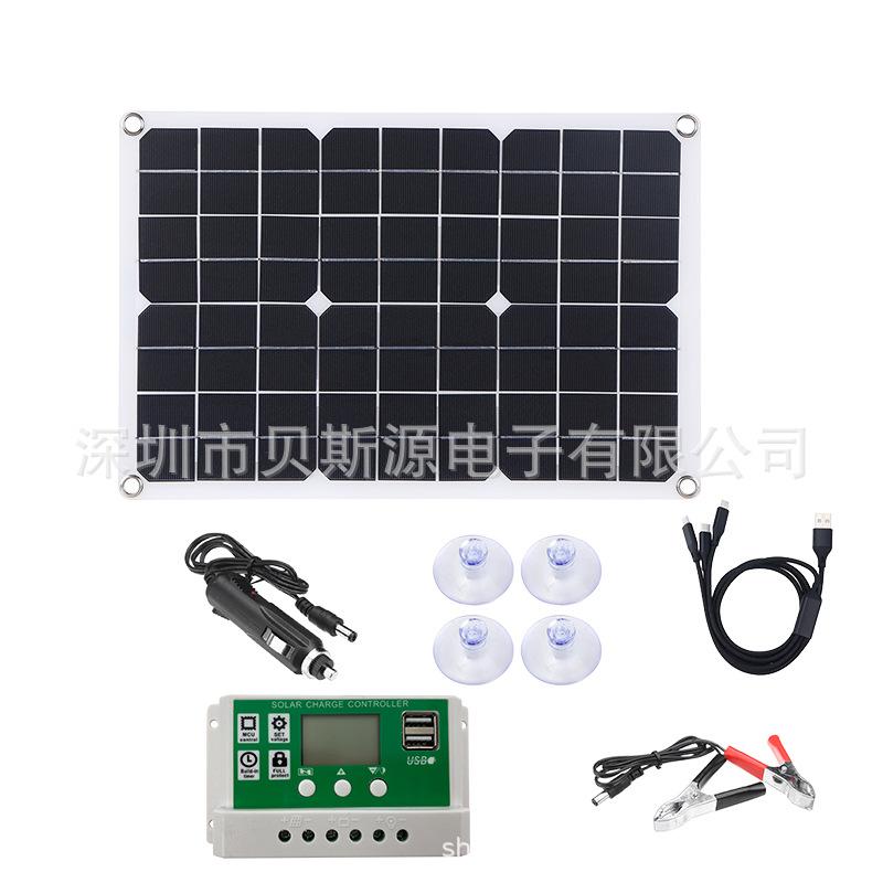 跨境亚马逊热 太阳能板 solar panel 光伏充锂电板组件应急防停电 光伏板 太阳能 10W 20W 30W 40W 50W 60W 70W 100W