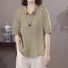 Camisa polo feminina Ramie Fashion de alta qualidade 2024 Verão Mãe Estilo Ocidental Top de linho fino Algodão Linho Camisa pequena