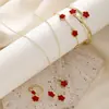 Conjunto de Joias de Trevo de Cinco Folhas Mais Vendido Transfronteiriço para Mulheres, Colar Simples de Flor da Sorte Esmaltada, Conjunto Versátil de 5 Peças com Pulseira e Brincos