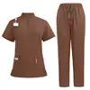 Traje de quirófano con cremallera y cuello alto uniforme de enfermera conjunto de ropa de trabajo multibolsillos conjunto de traje de quirófano para salón de belleza hospital de mascotas