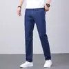 Jeans de Sarja Fina para Homens Primavera/Verão 2026, Calças Largas Retas Soltas Plus Size, Calças Casuais Elásticas de Seda de Gelo para Homens