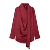 Comércio Exterior Transfronteiriço Roupas Femininas 2026 Novo Estilo Europeu e Americano Moda Elegante Textura de Cetim Cor Sólida Camisa com Amarração Top