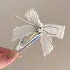 Estilo Francés Suave Clip de Encaje de Lujo con Lazo y Perla Estilo Retro Pinza para el Cabello en la Parte Posterior de la Cabeza
