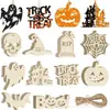 Pingentes de peças de madeira DIY para Halloween: fantasma, abóbora, morcego, castelo, materiais decorativos para pendurar pintados à mão