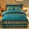 Cb@ Falda de Cama Acolchada Terciopelo de Cristal Juego de Cuatro Piezas Colcha Europea Engrosada Funda de Colcha de Franela Ropa de Cama de Terciopelo Coral