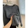 Cardigã de malha 100% lã pura, estilo coreano, gola redonda, uma peça versátil e de caimento solto para usar em camadas no outono e inverno
