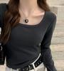 De Rong Manga Longa de Inverno com Gola Redonda Espessa Dupla Face para Mulheres, Camiseta Básica de Ombro Normal, Nova Camiseta Básica Slim Fit