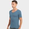 Camiseta de verano de seda de hielo sin costuras para hombre, de manga corta, color liso, con cuello en V y media manga, ropa interior fina y ajustada.