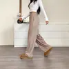 Pantalones Casuales Rectos de Pierna Ancha Cálidos de Cintura Alta con Cordón y Bolsillo, Novedad Verano y Otoño Transfronteriza Europea y Americana