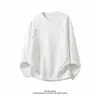 Camiseta de manga larga con cuello redondo deconstruida estilo americano con remaches para hombre, camisa base casual holgada de otoño, top interior de talla grande moderno
