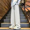 Calça de moletom reta com cós color block de caimento pesado, masculina e feminina, outono novo, solta, roxa, de malha, casual, esportiva, longa
