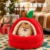 Casa de Cachorro Maçã Vermelha Rede Casa de Gato Semi-fechada Aquecimento de Inverno Casa de Sono Profundo Casa para Animal de Estimação Suprimentos para Gatos Dropshipping