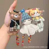 Boneca de tecido estilo floresta urso enfeite de pendurar chaveiro de corda trançada feito à mão pingente estilo artístico decoração de bolsa pingente versátil