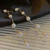Moda Coreana 2025 Celebridad de Internet Ins Pendientes Elegantes de Perla Pendientes Largos con Cadena y Borla Pendientes para Mujer