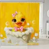 Cortina de Chuveiro para Banheiro Transfronteiriça Fofa Desenho Animado Pato Amarelo Pequeno Poliéster Cortina de Chuveiro Espessada Impressão Digital Design Personalizado
