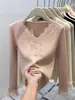 Fábrica de Jerseys Dalan Source 2026 Nuevo Jersey de Punto con Parches de Encaje en V para Mujer, Top Base para Otoño e Invierno