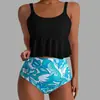 Bikini de dos piezas de estilo nuevo europeo y americano, bikini sexy de chica caliente con estampado y volantes, de cintura alta, conservador, popular transfronterizo, traje de baño