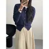 Cardigan de gola redonda suave estilo coreano OEM, malha macia e amigável à pele para primavera e outono, jaqueta suéter externa curta solta para mulheres