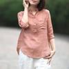 Camisa de lino artística vintage con cuello en V para mujer, estilo occidental, talla grande, holgada, con protector solar, camiseta de lino y algodón de manga media