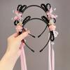 Aro de Cabelo Hanfu Infantil Peruca Antiga de Menina Aro de Cabelo com Trança Laço de Bebê com Franja Cartão de Cabelo Adorno de Cabeça para Vestido Antigo de Menina