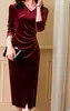 2026 Moda Femenina Europea y Americana Transfronteriza de Amazon Nuevo Producto Vestido de Noche Largo de Terciopelo Plisado Entallado con Abertura